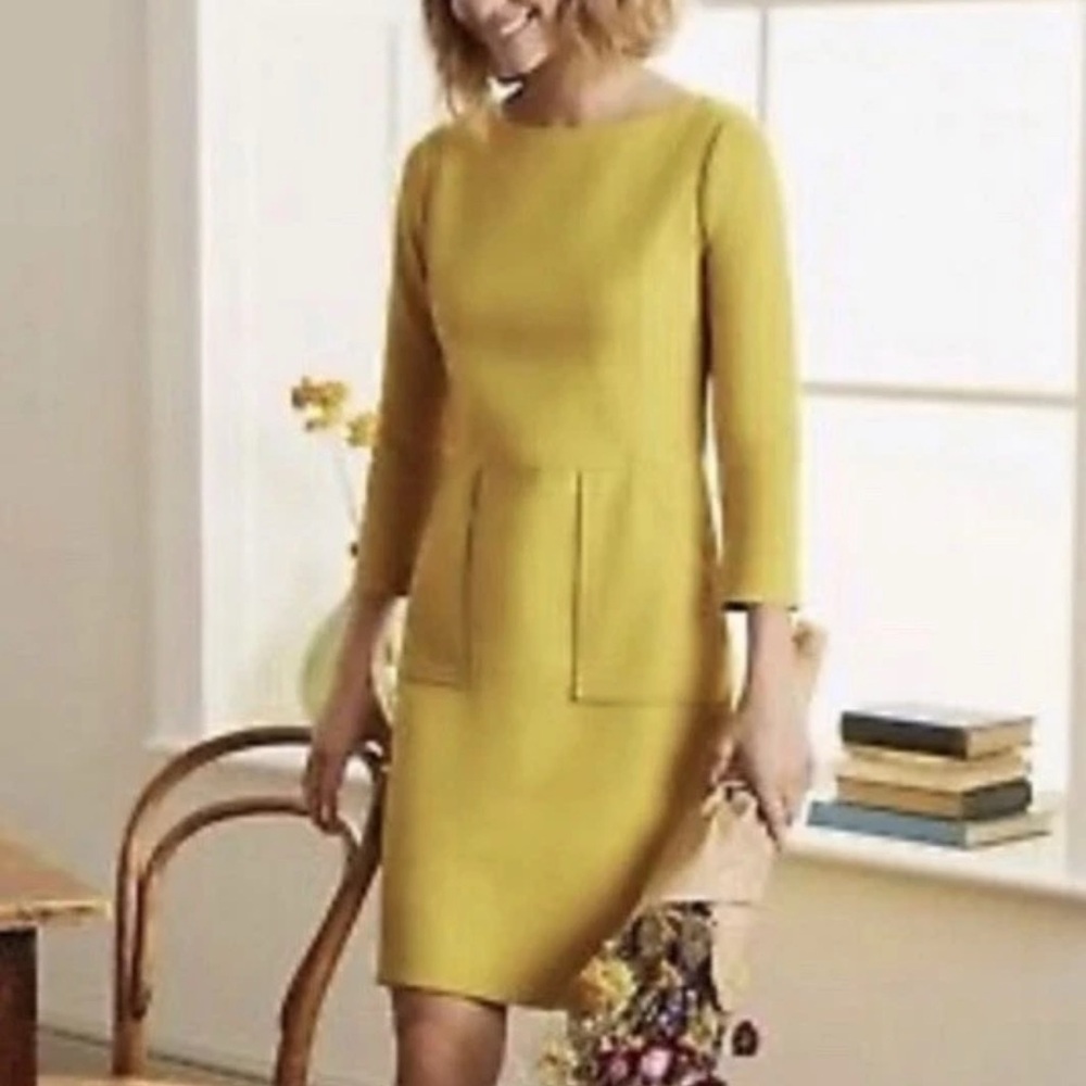 BODEN Auria Ottoman Sheath Dress 2P Yellow green Ribbed